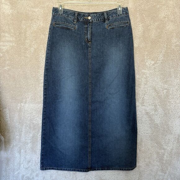Halogen Womens Denim Jean Skirt Sz 8 Modest MIDI Below Knee Blue - Picture 1 of 5